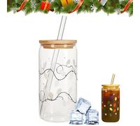 Christmas Glass Cup,Reusable Drinkware | Cute Color Changing Christmas Cups with Straws - for Beverage Water Tea Juice Soda Beer Milk Cappuccino Travel Camping Birthday Party