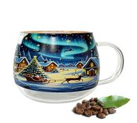 Christmas Glass Mug 300ml Holiday Drinking Glassware | Holiday Tea Cup Glass Coffee Mugs Holiday Drinking Glass Festive Beverage Cups for Wine Latte Milk Cold Drink Hot Model A