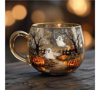 Christmas Glass Mug, Christmas Mug, 300ml Stocking Stuffer Stained Glass Coffee Mug with Handle, Festive Drinking Glassware for Hot Cocoa Latte Cold Drinks Milk Wine Beverages