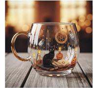 Christmas Glass Mug, Christmas Mug, 300ml Stocking Stuffer Stained Glass Coffee Mug with Handle, Festive Drinking Glassware for Hot Cocoa Latte Cold Drinks Milk Wine Beverages