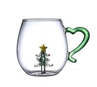 Christmas Glass Mug for Hot Drinks with Handles,Christmas Tree Cup 300 ML,Xmas Gift，Coffee Mugs, Tea Cups, Milk Cups with Gift Box (Christmas Tree)