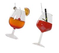 Christmas Glass Ornament, Aperol Spritz Cocktail Design, 14cm Decorative Bauble with Orange Slice and Straw, Cracked Gel Effect Holiday Decoration (Set of 2)