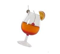 Christmas Glass Ornament, Aperol Spritz Cocktail Design, 14cm Decorative Bauble with Orange Slice and Straw, Cracked Gel Effect Holiday Decoration (Aperol with Orange Slice)