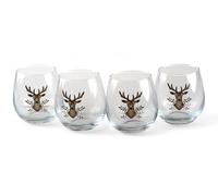 Christmas Glass Tumblers Set Stag Design 450ml Holiday Drinking Glasses 4Pcs