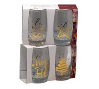 Christmas Glass Tumblers with Gold Metallic Festive Designs - Set of 4