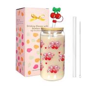 Christmas Glass with Straw | Hot-Cold Drinking Glasses with Lid | Christmas Iced Coffee Cup for the Season | for Home School Travel Holiday Party Camping Picnic Garden BBQ Pub Restaurants