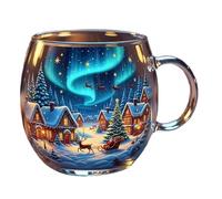 Christmas Glasses Drinking, Christmas Mug, 300ml Stocking Stuffer Stained Glass Coffee Mug with Handle, Festive Drinking Glassware for Winter Home Traveling Hot Cocoa Latte Cold Drinks Milk Wine