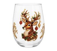 Christmas Glassware Stemless Wine Glass with Tree and Santa Art | Stemless Clear Glass For Festive Beverages Table Decor and Gift for Friends Family