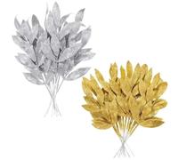 Christmas Glitter Artificial Pine Needles 20 Pcs Artificial Glitter Leaves, 6-Leaf for Christmas Tree Decor(Gold)