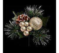 Christmas Glitter Ball, Berry Pine Cone Spray Stem - Champagne Gold