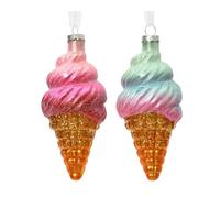 Christmas Glitter Candy Ice Cream 12cm Glass Sweet Ice Cream Christmas Tree Decorations for Xmas New Year Party Supplies Set of 2