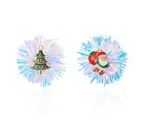 Christmas Glitter Firework Tassel Earrings for Women Cute Christmas Tree Reindeer Snowflake Santa Pom Pom Earrings Winter Jewelry Gift, One Size, Glitter, No Gemstone