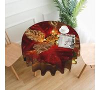 Christmas Glitter Flowers Printed Round Tablecloth,Dust-Proof Wrinkle Resistant Table Cover Washable Polyester Table Cloth For Kitchen Dining Room Farmhouse Picnic Indoor Outdoor(Round 60 Inch)