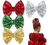 Christmas Glitter Hair Bows Clips 5" Large Sparkly Sequin Bows Alligator Hairpin for Toddler Girls Christmas Birthday Gift Party Dress Hair Accessories