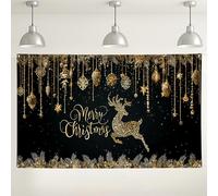 Christmas Glittering Deer Backdrop, Festive Gold Holiday Decorations, Merry Christmas Photography Background for Parties and Events 71x43 Inch