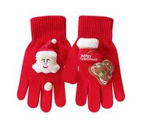 Christmas Glove Kids Knit Full Finger Gloves Santa Claus Gingerbread Man Glove Magic Stretch Warm Gloves,Red,for Boys and Girls, Unisex, 6-15 Years Old