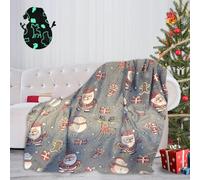 Christmas Glow in The Dark Blanket, 59×51 Inch Soft Flannel Fleece All Season Throw Blanket with Cute Pattern for Kids (Gray-Christmas)