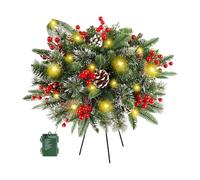 Christmas Glowing Tree Planter Filler Holiday Outdoor Decorations Lighted Faux Xmas Trees With Tripod Stake Bouquet of Flowers (Green, 50x45cm)
