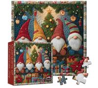 Christmas Gnome 1000 Piece Puzzle for Adults, PICKFORU Guardians of Christmas Joy Puzzle, Colorful Embroidery Patchwork Quilting Art Jigsaw Puzzles