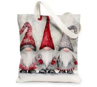 Christmas Gnome Canvas Tote Bags, Holiday Character Pattern Reusable Bags, Winter Cozy Rustic Lightweight Washable Canvas for Travel Picnic 13x15 Inch