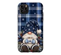 Christmas Gnome Cute Cozy Coffee Knitted Blue Tartan Plaid Case for iPhone 11 Pro Max