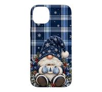 Christmas Gnome Cute Cozy Coffee Knitted Blue Tartan Plaid Case for iPhone 14 Plus