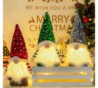 Christmas Gnome Decorations Indoor 30cm Light Up Christmas Gnomes Plush Doll Ornaments Glitter Sequins Swedish Hat Leprechaun Dwarf Gift Home Table Decor (3PCS)