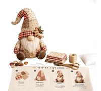 Christmas Gnome DIY Patchwork Sewing Kit Pre Cut Fabric Dwarf Quilting Craft Set Beginner Handmade Xmas Home Decor Kit for Adult Hobby Weekend Craft Project Holiday Decorations (Bake)