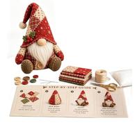 Christmas Gnome DIY Patchwork Sewing Kit Pre Cut Fabric Dwarf Quilting Craft Set Beginner Handmade Xmas Home Decor Kit for Adult Hobby Weekend Craft Project Holiday Decorations (Cherry)
