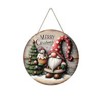Christmas Gnome Door Hanger, Merry Christmas Door Hanger, Door Sign with Christmas Decoration, Wooden Door with Round Holiday Atmosphere for Home