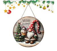 Christmas Gnome Door Hanger | Round Wooden Wall Sign With Tree Pattern And Merry Christmas Print | Rustic Festival Doorplate Ornament For Front Door, Porch, Gates, Apartment, Office, Holiday Decor