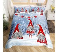 Christmas Gnome Duvet Cover Christmas Dwarf Pattern Red Blue Single Size Bedding Set for Kids Boys Girls Teens Decor Xmas Snowy Scenery Comforter Cover Four Dwarfs Bedspread Cover 2Pcs Zipper
