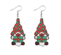 Christmas Gnome Earrings Wooden Cute Christmas Dwarfs Earrings Snowflake Heart Gift Box Christmas Tree Candy Cane Santa Hat Gnome Earrings Xmas New Year Christmas Festival Jewelry Gifts, Wood, No