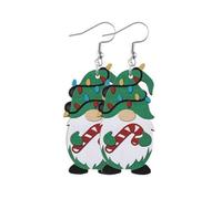Christmas Gnome Earrings Wooden Cute Christmas Dwarfs Earrings Snowflake Heart Gift Box Christmas Tree Candy Cane Santa Hat Gnome Earrings Xmas New Year Christmas Festival Jewelry Gifts, Wood, No