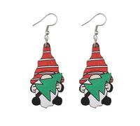 Christmas Gnome Earrings Wooden Cute Christmas Dwarfs Earrings Snowflake Heart Gift Box Christmas Tree Candy Cane Santa Hat Gnome Earrings Xmas New Year Christmas Festival Jewelry Gifts, Wood, No
