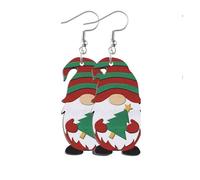 Christmas Gnome Earrings Wooden Cute Christmas Dwarfs Earrings Snowflake Heart Gift Box Christmas Tree Candy Cane Santa Hat Gnome Earrings Xmas New Year Christmas Festival Jewelry Gifts, Wood, No