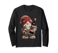 Christmas Gnome Holding Wine Bottle Patch Long Sleeve T-Shirt
