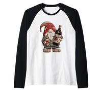 Christmas Gnome Holding Wine Bottle Patch Raglan Baseball Tee