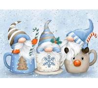 Christmas Gnome in The Cup DIY Cross Stitch Art Craft 16x20 inch Fabric with Accessories, 11ct Pre Printed Stamped Embroidery Kits for Adults Beginners