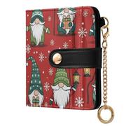 Christmas Gnome Lantern Red Pattern Small Women Wallet RFID Blocking Bifold PU Leather Compact Card Holder with Zipper Coin Pocket Purse for Girls Women Ladies
