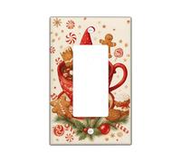 Christmas Gnome Light Switch Cover Plate/Outlet Covers, Festive Red Cup with Cookies and Candy Design, Thermoplastic Wall Plates, Standard Size Single Rocker