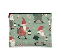 Christmas Gnome Makeup Bag, Fanciful Holiday Cosmetic Travel Pouch for Women, Portable Medium Canvas Zipper Organizer, Festive Skincare Toiletry Bag, Green, 7x9 Inch, Gnome