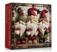 Christmas Gnome Puzzles for Adults 1000 Pieces, Unique Retro Xmas Patchwork Art Challenge Jigsaw Puzzle, Winter Holiday Vintage Christmas Themed, Three Cute Gnomes Quilting Puzzles for Adults