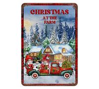 Christmas Gnome Red Truck Metal Sign Christmas at The Farm Winter Snow Scene Tin Signs Shabby Chic Farmhouse Christmas Decor for Home Kitchen Bar Coffee Shop Novelty 8x12in