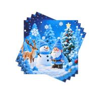 Christmas Gnome, Snowman & Reindeer Paper Napkins Disposable 60PCS | Decorative Blue Snowy Forest Printed Dinner/Lunch Napkins; for Holiday Party, Table Decor; 2-Ply; Folded 6.5 x 6.5 In.