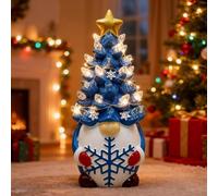Christmas Gnome Tree Decorations, Ceramic Christmas Gnomes Trees, Blue Lighted Ceramic Trees Decor, Mini Blue Lighted Tree Decor