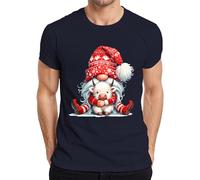 Christmas Gnome with Cow Hug Red Winter Cute Animals Men's T-Shirt, navy, XL