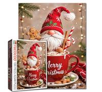 Christmas Gnome with Gingerbread Candy 1000 Piece Jigsaw Puzzle for Adults Students Festive Coffee Hot Drink Scene Cozy Winter Table Decor Indoor Game 20×27 Inches Creative Gift Idea for Relaxation
