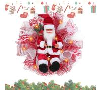 Christmas Gnome Wreath, Artificial Decorative Wreath with Lights, Red and Gold, 30 cm (Red with LED light)