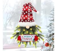 Christmas Gnome Wreath, Christmas Decorations Pine Needle Gnome Doll Wreath with LED Lights, Xmas Cute Pendant Hanging Ornaments, Merry Christma Sign Doll Garland for Xmas Tree, Wall, Home Decor